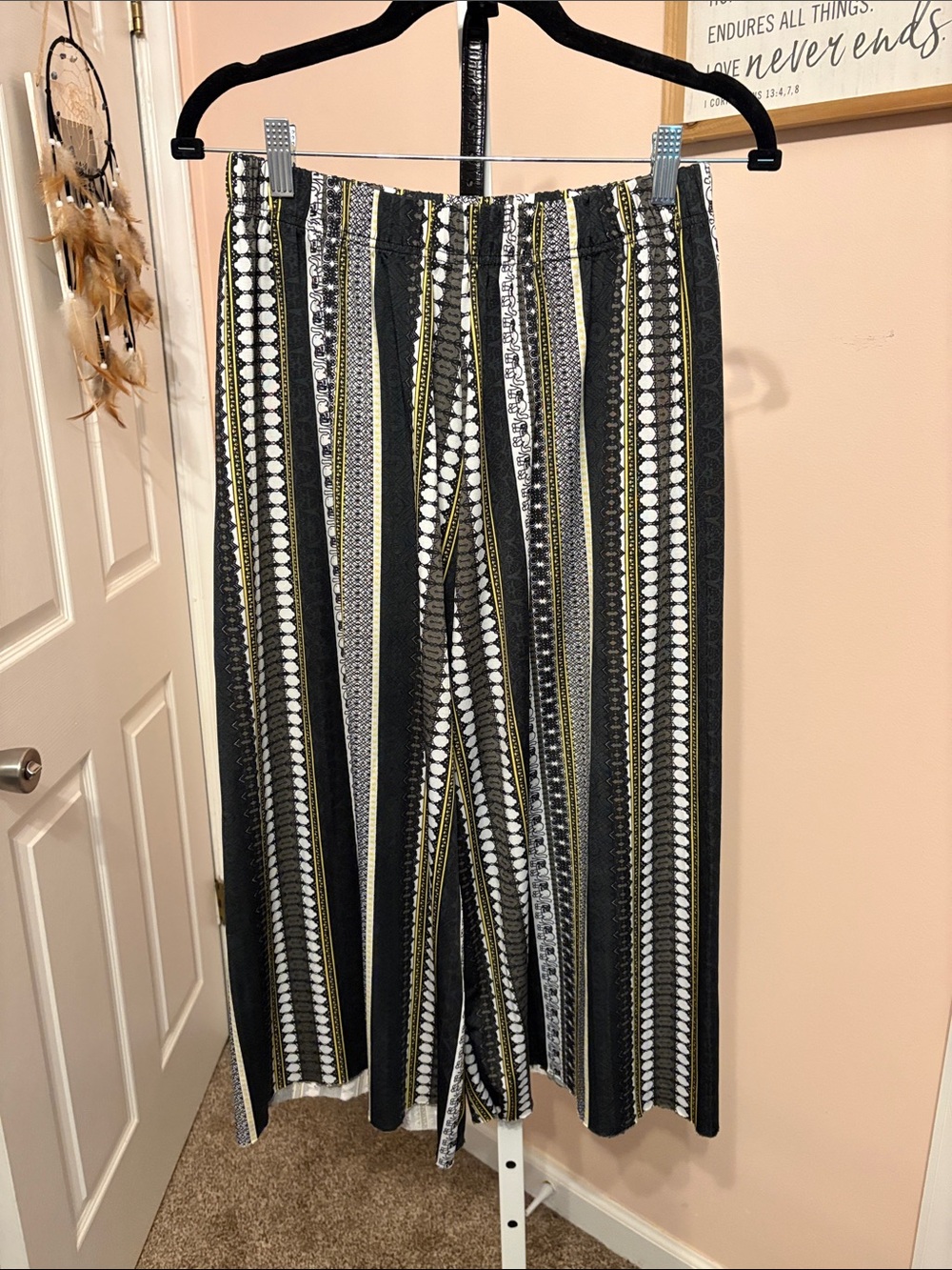 Jon & Anna Black, White & Yellow Vertical Stripe Cropped Pants